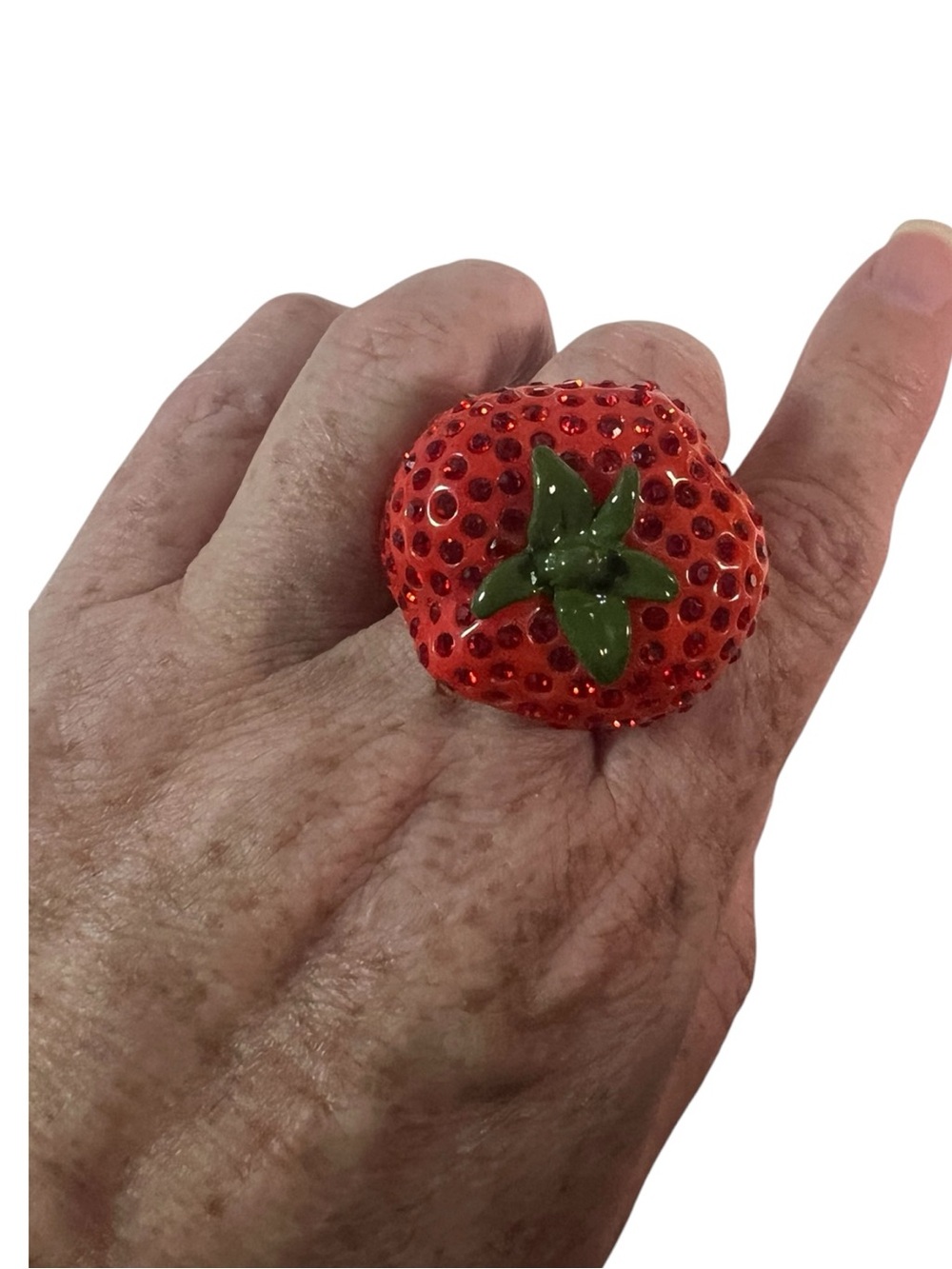 Betsey Johnson Red Strawberry Cocktail Ring with Green Leaf - Picture 5 of 10
